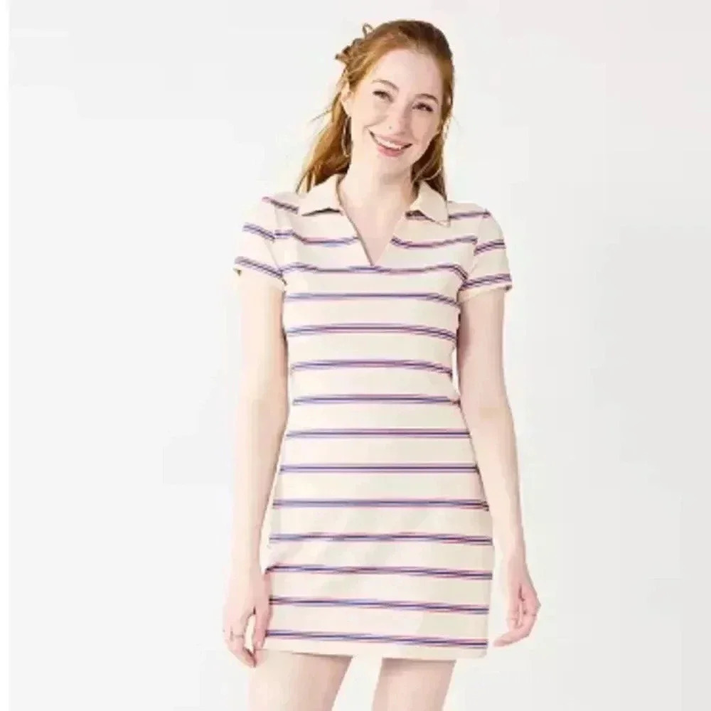 DONATED SO® Short Sleeve Polo Skater Mini Dress